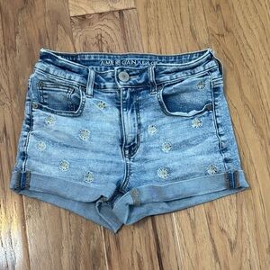 American Eagle Outfitters Blue Floral High-Rise Shortie Jean Shorts